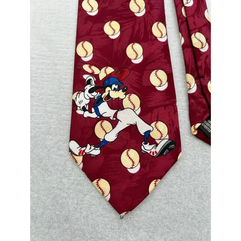 Vintage 90's Mickey Unlimited Disney Goofy Baseball Novelty Necktie L58 W 3.75